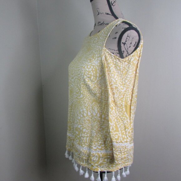 Chico's Blouse 0 Yellow Cold Shoulder 3/4 Sleeve - Picture 8 of 13